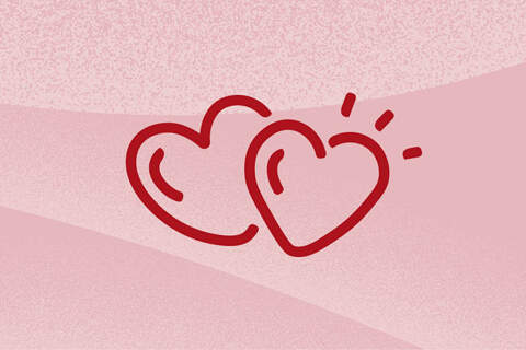 Illustratie van twee hartjes met een roze achtergrond